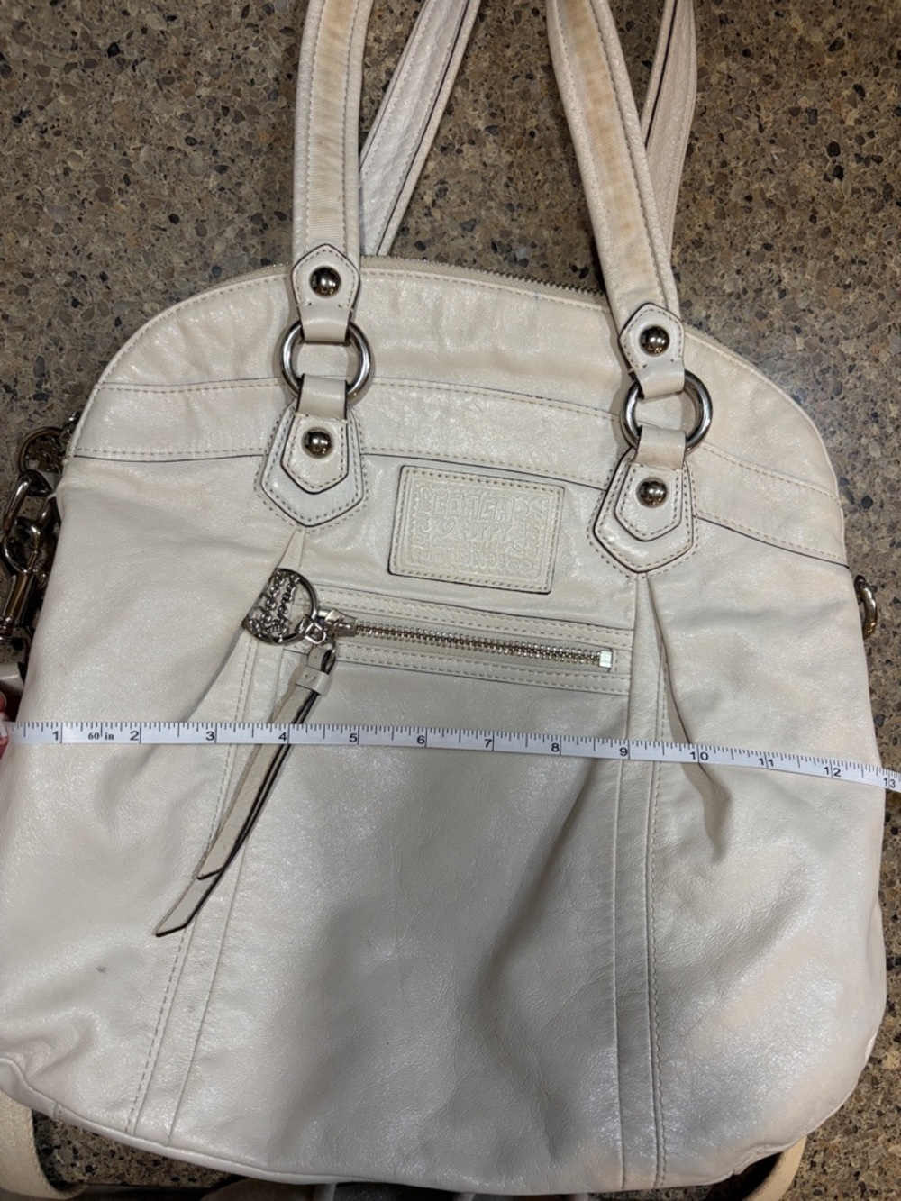 Coach Poppy Pearl Women's Cream Leather Tote Satchel Bag #16283 - Picture 8 of 12
